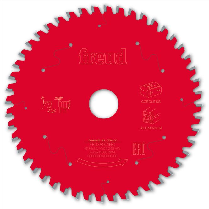 Hovedbilde 136x20 | Z48 | Tannbredde 1,6 mm | Aluminium | Freud Sagblad for batteridrevet Sirkelsag