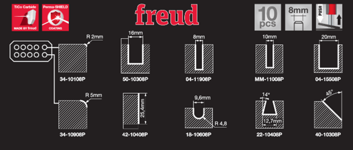Freud Fresesett | 8 mm tange | 10 stk